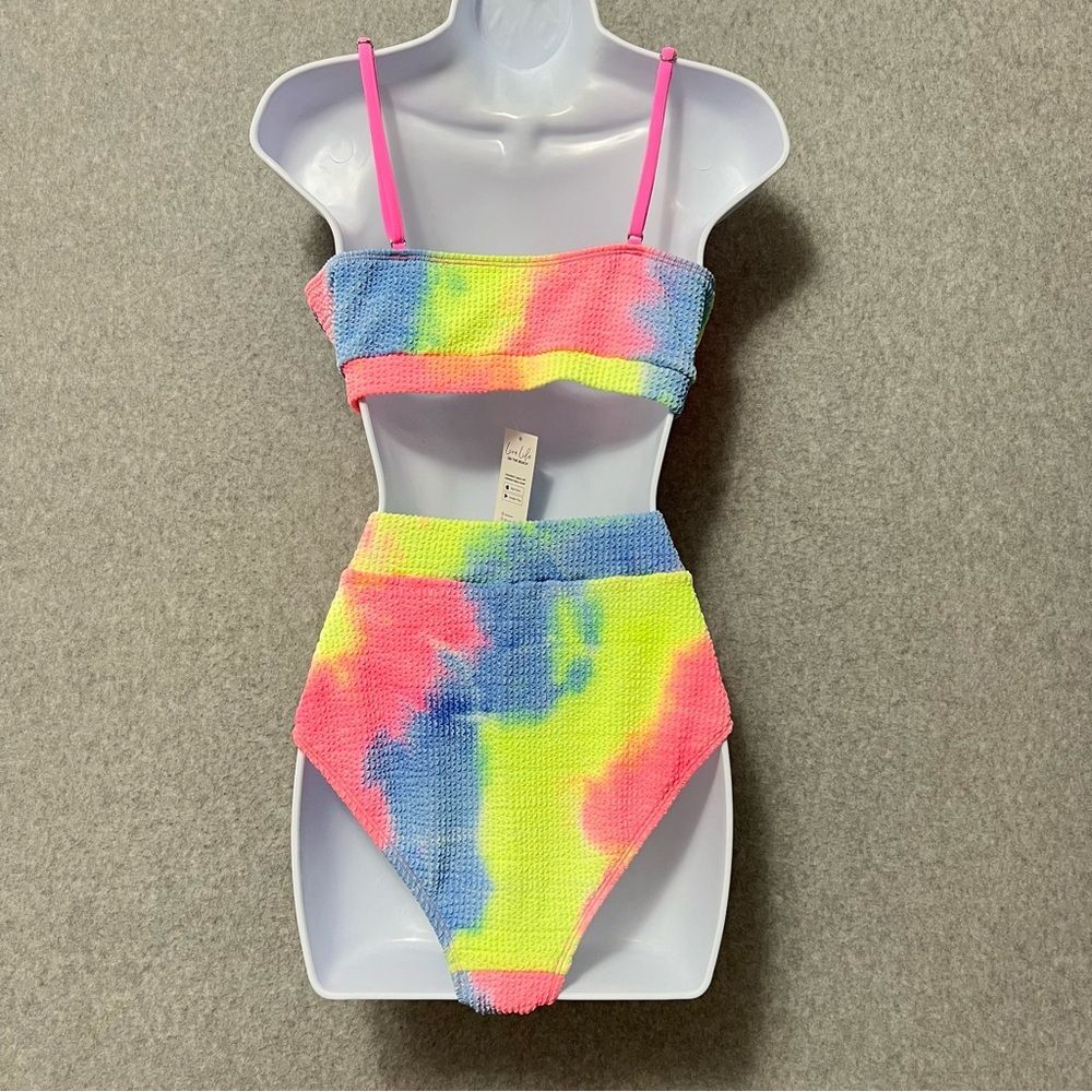 Cupshe Tie Dye Textured Scoop Neck High Waisted Bikini NWT Size Large Pastel - Picture 5 of 10